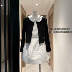 批发韩系设计感娃娃领无袖小白裙纯色白色<b class='q'>连衣裙</b>黑色开衫套装