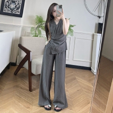批发官图 法式轻熟风无袖上衣女夏季<b class='q'>新款</b>高腰阔腿裤高级时尚气质套装