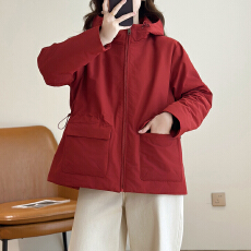 批发官图 2025秋冬设计感洋气<b class='q'>户外</b>抽绳收腰连帽拉链棉服休闲<b class='q'>时尚</b>百搭