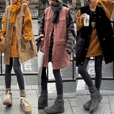 批发官图 2025秋冬新款条纹T恤工装马甲背心两件套休闲风设计叠穿上衣