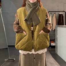 批发官图 韩系复古菱格夹棉马甲2025秋冬新款宽松百搭叠穿保暖坎肩潮