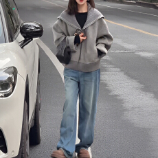 批发官图 时尚减龄<b class='q'>套装</b>2025秋冬新款翻领拼<b class='q'>针织</b>保暖外套牛仔裤两件套