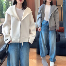 批发官图 翻领拼<b class='q'>针织</b>外套女2025秋冬新款时尚减龄气质保暖牛仔裤<b class='q'>套装</b>