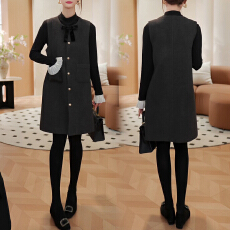 批发官图 法式荷叶袖打底衫背心连衣裙套装女秋冬新款宽松气质两件套