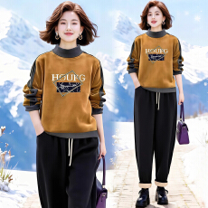 批发官图 时尚<b class='q'>休闲</b><b class='q'>套装</b>女冬季新爆款复古拼色半高领上衣<b class='q'>休闲</b>裤两件套