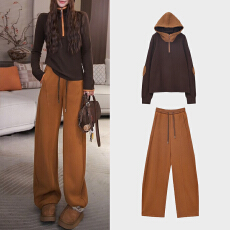 批发官图 2025冬季新款设计连帽卫衣高腰抽绳直筒裤韩系时尚<b class='q'>休闲</b><b class='q'>套装</b>