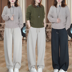 批发官图 韩系复古<b class='q'>休闲</b><b class='q'>套装</b>2025新款格子拼接针织上衣显瘦高腰阔腿裤