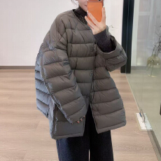 官图 韩版设计圆领宽松加厚棉服中长款2025秋冬款保暖慵懒风外套