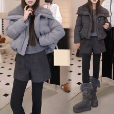 批发官图 时尚设计毛毛翻领加厚棉服2025冬新款小个子加厚保暖短外套