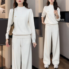 官图 时尚洋气套装2025秋冬季新款休闲显瘦加绒上衣阔腿裤两件套