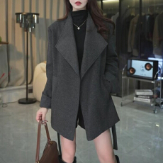 批发官图 韩版独特外套小香风毛呢中长款2025年冬季新款呢子大衣女装