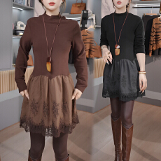 批发官图 2025冬季新款蕾丝花边拼接T恤长袖加绒加厚半高领显瘦<b class='q'>打底衫</b>