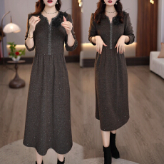 批发官图 <b class='q'>气质</b>复古<b class='q'>连衣裙</b>2025冬季新款高级轻奢优雅V领显瘦中长款裙子