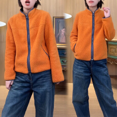 批发官图 韩系简约风时髦撞色立领开衫外套2025<b class='q'>秋</b>冬新款保暖宽松上衣