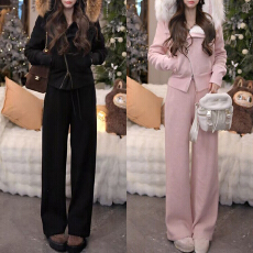 批发官图 2025秋冬款毛领修身显瘦拉链连帽卫衣宽松阔腿<b class='q'>裤</b><b class='q'>套装</b>两件套