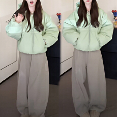 批发官图 2025冬季新款韩版休闲百搭棉服<b class='q'>外套女</b>保暖加绒<b class='q'>牛仔</b>裤两件套