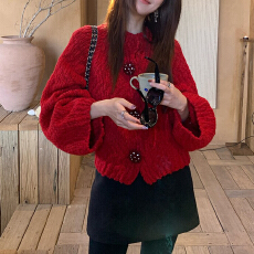 批发官图 轻奢绞花<b class='q'>开衫</b>毛衣2025冬季复古老钱风软糯加厚<b class='q'>针织</b><b class='q'>短款</b>上衣