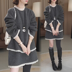 批发官图 时尚套装搭配一整套秋冬撞色拼接卫衣+<b class='q'>短裙</b>气质慵懒风两件套