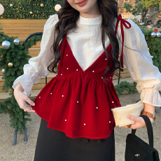 批发官图 韩式搭配一整套<b class='q'>丝绒</b>钉珠吊带背心叠穿衬衫百搭半身裙三件套