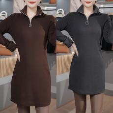 批发官图 秋冬中长款<b class='q'>连衣裙</b>拉链洋气内搭休闲<b class='q'>卫衣</b>配大衣半拉链打底衫