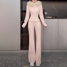 批发官图 高级感休闲运动套装秋冬加绒加厚毛领连帽卫衣阔腿<b class='q'>裤</b><b class='q'>两件套</b>