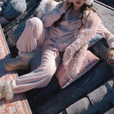 批发官图 韩式搭配一整套时髦V领马甲叠穿百搭连帽外套休闲裤三件套