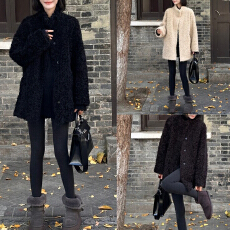 批发官图 韩系慵懒风毛毛立领外套女2025冬季新款高级感时尚加厚上衣