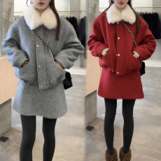 批发官图 2025秋冬新款减龄毛领单排扣长袖夹棉外套半身裙加厚<b class='q'>两件套</b>