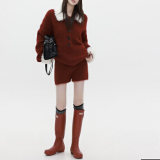 批发官图 巨好看<b class='q'>休闲</b><b class='q'>运动</b>2025冬季高级感毛领套装上衣针织短裤两件套