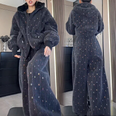 批发官图 冬季新款时尚气质慵懒风潮流休闲运动连帽外套+<b class='q'>休闲裤</b>两件套