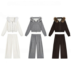 批发官图 慵懒风连帽加绒卫衣套装冬季韩系时尚毛领外套阔腿<b class='q'>裤</b><b class='q'>两件套</b>