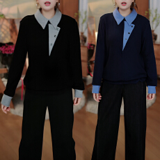 批发官图 简约撞色拼接POLO领<b class='q'>打底衫</b>2025秋冬新款时尚洋气质百搭上衣