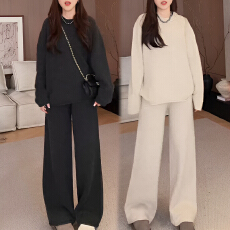 批发官图 复古氛围感2025冬季新款慵懒<b class='q'>宽松</b>卷边针织上衣阔腿<b class='q'>裤</b><b class='q'>两件套</b>