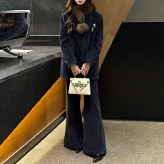 批发官图 韩系ootd穿搭一整套气质秋冬加厚<b class='q'>西装外套</b>显瘦微喇长裤套装