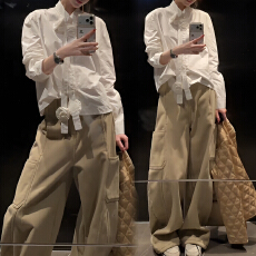 批发官图 纯欲风白色<b class='q'>衬衫</b>时尚套<b class='q'>装</b>女秋冬季百搭卡其色工<b class='q'>装</b><b class='q'>裤</b>子两件套