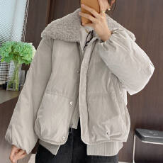 批发官图 温柔风时尚毛毛领保暖外套2025冬季新款<b class='q'>甜美</b>翻毛领拼接棉服