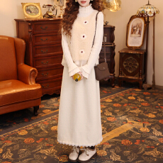 批发官图 时尚磨毛打底<b class='q'>印花</b>马甲2025冬季新款高腰下摆花边半裙三件套