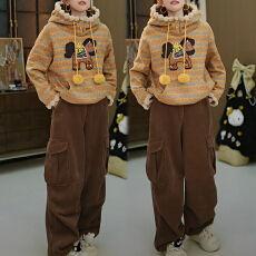 批发官图 2025冬新款时尚休闲连帽刺绣<b class='q'>卫衣</b>软糯工装立体阔腿裤<b class='q'>两件</b>套