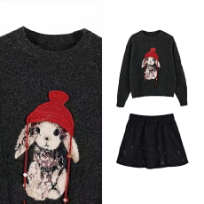 批发官图 减龄软糯灰色毛衣针织衫松紧腰半身裙女冬季慵懒风<b class='q'>休闲</b>套装