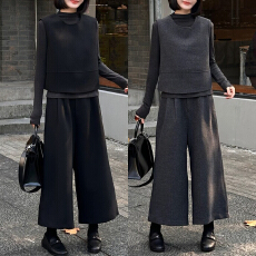 批发官图 <b class='q'>时尚</b>休闲套装2025秋冬新款高级感马甲打底上衣阔腿裤三件套
