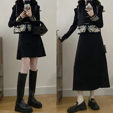 批发官图 复古新中式刺绣马甲<b class='q'>连衣裙</b>冬季新款国风高级气质显瘦两件套