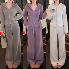 批发官图 韩系休闲套装秋冬季收腰显瘦气质连帽卫衣外套阔腿<b class='q'>裤</b><b class='q'>两件套</b>