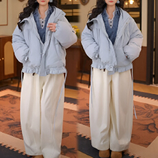 批发官图 针织连帽棉服外套假两件上衣阔腿<b class='q'>裤</b><b class='q'>2025</b>秋冬新款韩系一整套