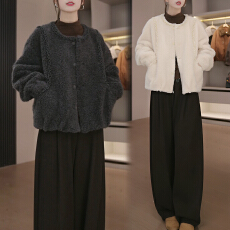 批发官图 时尚减龄皮毛一体短外套女2025冬季新款洋气百搭毛茸茸上衣