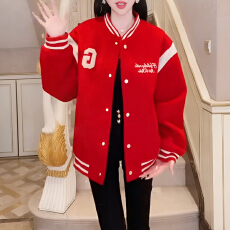 批发官图 美式棒球服加厚保暖外套女秋冬2025新款高级感宽松夹克上衣