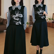 官图 简约休闲两件套装裙2025秋冬季新款针织衫上衣显瘦半身裙女