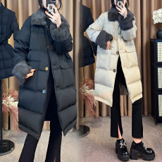 批发官图 2025冬季新款韩系<b class='q'>轻熟</b>宽松高级中长款毛毛拼接翻领棉服外套