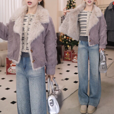 批发官图 高级感毛毛拼接短款外套<b class='q'>冬</b>季2025新款流行爆款百搭夹克上衣