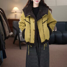 批发官图 撞色时尚拼接毛毛两面穿外套2025冬季新款时髦加厚保暖上衣