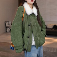 批发官图 韩系简约时尚立领拼接百搭外套2025秋冬新款巨好看加厚上衣